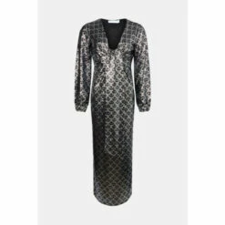 Warehouse Art Deco Glitter Tie Maxi Dress For Female -Warehouse Sales Store unnamed file 1018