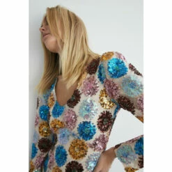 Warehouse Petite Floral Sequin Puff Sleeve V Neck Midi For Female -Warehouse Sales Store unnamed file 1027