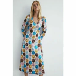 Warehouse Petite Floral Sequin Puff Sleeve V Neck Midi For Female -Warehouse Sales Store unnamed file 1030