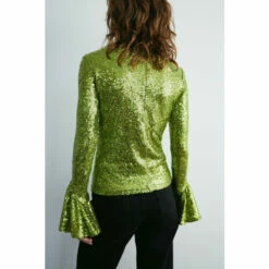 Warehouse Sequin Bell Sleeve Funnel Neck Top For Female -Warehouse Sales Store unnamed file 1049