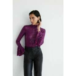 Warehouse Sequin Bell Sleeve Funnel Neck Top For Female -Warehouse Sales Store unnamed file 1053