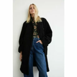 Warehouse Asymmetric Wrap Teddy Coat For Female