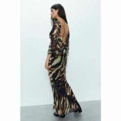 Warehouse Animal Print Fluted Sleeve Plunge Maxi Dress For Female -Warehouse Sales Store unnamed file 107