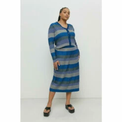 Warehouse Plus Size Colour Block Plated Rib Knit Skirt For Female