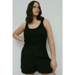 Warehouse Plus Size Compact Cotton Belted Shorts For Female