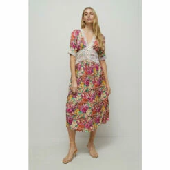 Warehouse Petite Satin Lace Tea Midi Dress In Floral For Female -Warehouse Sales Store unnamed file 1205