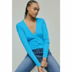 Warehouse Wide Rib V Neck Knit Cardigan For Female