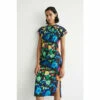 Warehouse Floral Twist Neck Jersey Crepe Midi Dress For Female