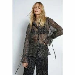 Warehouse Metallic Plisse Animal Shirt Co-ord For Female