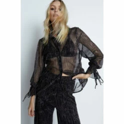 Warehouse Metallic Plisse Animal Shirt Co-ord For Female -Warehouse Sales Store unnamed file 1248