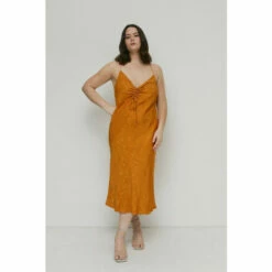 Warehouse Plus Size Jacquard Ruched Midi Slip Dress For Female