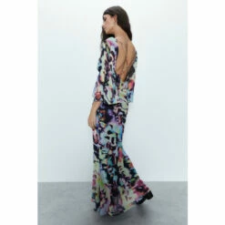 Warehouse Abstract Print Fluted Sleeve Plunge Maxi Dress For Female -Warehouse Sales Store unnamed file 129