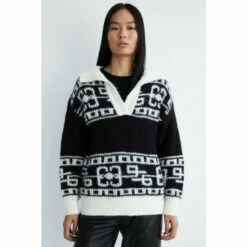 Warehouse Ladder Jacquard Collar Knit Jumper For Female