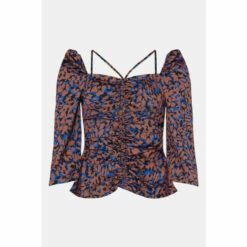 Warehouse Petite Animal Ruched Front Cut Out Top For Female -Warehouse Sales Store unnamed file 1340