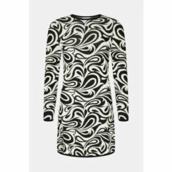 Warehouse Petite Premium Knit Swirl Jacquard Mini Dress For Female -Warehouse Sales Store unnamed file 1362