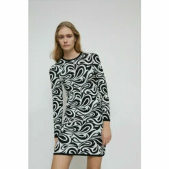 Warehouse Petite Premium Knit Swirl Jacquard Mini Dress For Female -Warehouse Sales Store unnamed file 1363