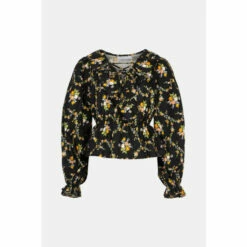 Warehouse Floral Ruffle Detail Lace Up Cotton Blouse For Female -Warehouse Sales Store unnamed file 1367