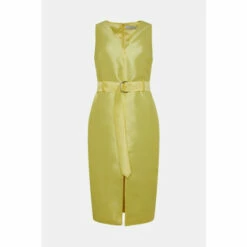 Warehouse Satin Twill Belted Pencil Dress For Female -Warehouse Sales Store unnamed file 1372