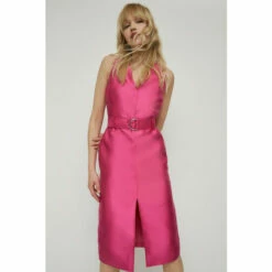 Warehouse Satin Twill Belted Pencil Dress For Female -Warehouse Sales Store unnamed file 1374