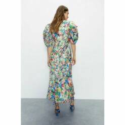 Warehouse Bright Floral Print Puff Sleeve V Neck Dress For Female -Warehouse Sales Store unnamed file 138