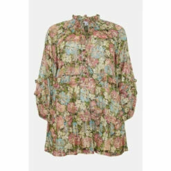 Warehouse Plus Size Sparkle Tie Neck Frill Mini Dress In Floral For Female -Warehouse Sales Store unnamed file 1384