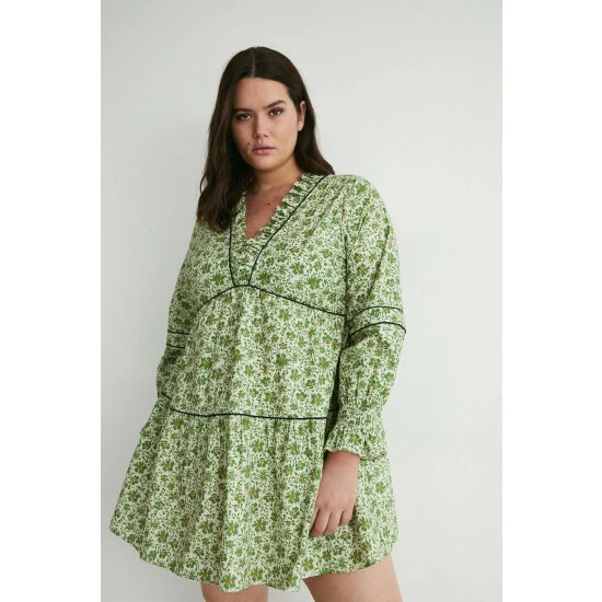 Warehouse Plus Size Floral Piping Detail Mini Dress For Female 3 Warehouse Plus Size Floral Piping Detail Mini Dress For Female