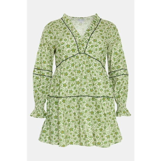 Warehouse Plus Size Floral Piping Detail Mini Dress For Female 6 Warehouse Plus Size Floral Piping Detail Mini Dress For Female - Image 4