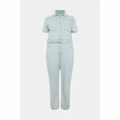 Warehouse Plus Size Denim Short Sleeve Belted Boilersuit For Female -Warehouse Sales Store unnamed file 1405