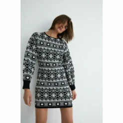Warehouse Geo Flower Knit Short Dress For Female