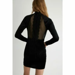Warehouse Velvet Lace Mix Funnel Neck Mini Dress For Female -Warehouse Sales Store unnamed file 1423