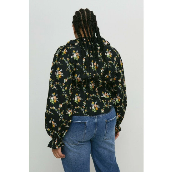 Warehouse Plus Size Floral Ruffle Detail Lace Up Blouse For Female 5 Warehouse Plus Size Floral Ruffle Detail Lace Up Blouse For Female - Image 3