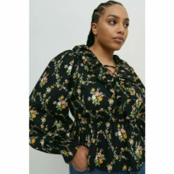 Warehouse Plus Size Floral Ruffle Detail Lace Up Blouse For Female 11 Warehouse Plus Size Floral Ruffle Detail Lace Up Blouse For Female -Warehouse Sales Store unnamed file 1439
