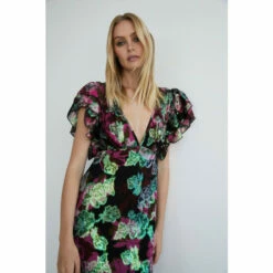 Warehouse Sparkle Floral Jacquard V Neck Midi Dress For Female -Warehouse Sales Store unnamed file 1451