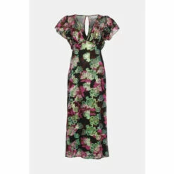Warehouse Sparkle Floral Jacquard V Neck Midi Dress For Female -Warehouse Sales Store unnamed file 1453