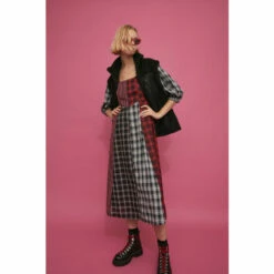 Warehouse Check Mix Corset Detail Midi Dress For Female