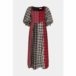 Warehouse Check Mix Corset Detail Midi Dress For Female -Warehouse Sales Store unnamed file 1507