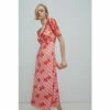 Warehouse WH X Petite Rose England Floral Stripe Print Midi Dress For Female