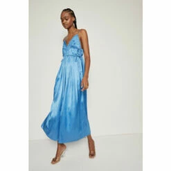 Warehouse Satin Embroidery Tie Side Midi Slip Dress For Female -Warehouse Sales Store unnamed file 1523