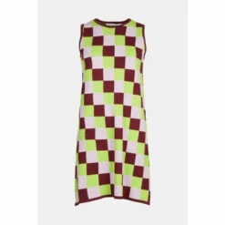 Warehouse Petite Checkerboard Knit Swing Dress For Female -Warehouse Sales Store unnamed file 1548