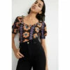Warehouse Floral Placement Frill Neck Top For Female