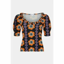 Warehouse Floral Placement Frill Neck Top For Female -Warehouse Sales Store unnamed file 1587