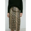 Warehouse Split Front Faux Leather Snake Pencil Skirt For Female