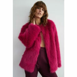 Warehouse Collarless Faux Fur Jacket For Female