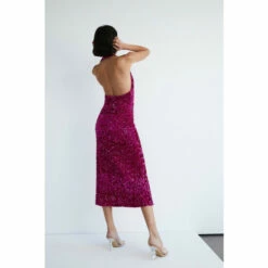 Warehouse Velvet Sequin Halter Ruched Front Maxi Dress For Female -Warehouse Sales Store unnamed file 1689