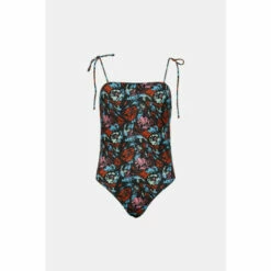 Warehouse Abstract Floral Ribbed Tie Shoulder Swimsuit For Female -Warehouse Sales Store unnamed file 1714