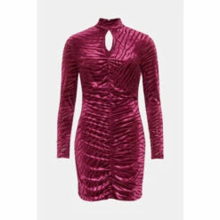 Warehouse Velvet Burnout Ruched Keyhole Mini Dress For Female -Warehouse Sales Store unnamed file 1736