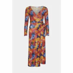 Warehouse Metallic Abstract Print Tie Wrap Midi Dress For Female -Warehouse Sales Store unnamed file 1773