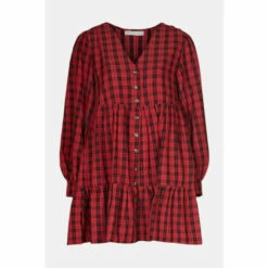 Warehouse Check V-neck Button Front Mini Dress For Female -Warehouse Sales Store unnamed file 1796