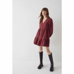 Warehouse Check V-neck Button Front Mini Dress For Female -Warehouse Sales Store unnamed file 1797