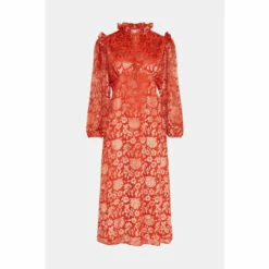 Warehouse Floral Devore Tie Neck Midi Dress For Female -Warehouse Sales Store unnamed file 1857